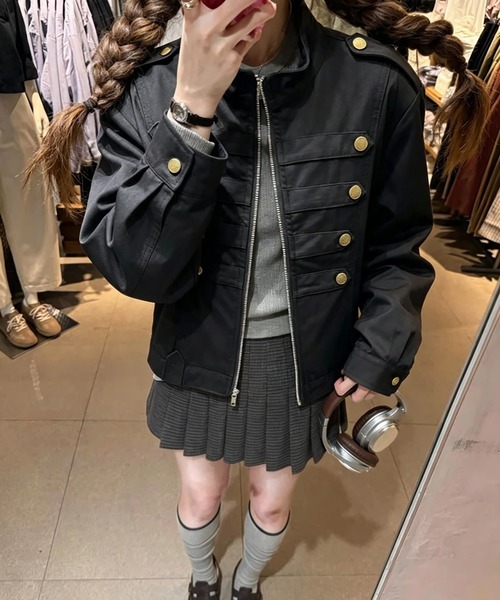 Girly Doll(ガーリードール)の「スタンドカラーナポレオンジップアップジャケット(その他アウター・レディース・オフホワイト/ブラック/キャメル・FREE)」の5枚目の写真