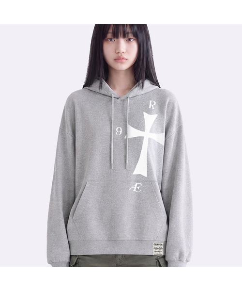 GRAVER（グレーバー）の「[UNISEX]9RAE CROSS フーディ_4color（パーカー・レディース・ホワイト/ブラック/ネイビー/グレー・SMALL/MEDIUM/LARGE）」の3枚目の写真