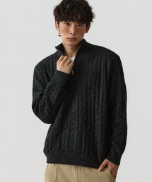 LXT（エルエックスティー）の「ケーブルハイネック クロップドハーフジップアップニット [チャコール]（ニット/セーター）」