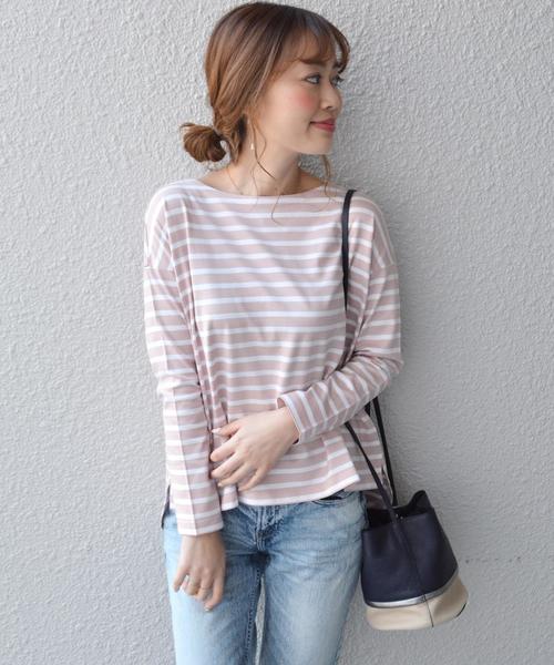 SHIPS for women（シップスフォーウィメン）の「ボーダーボートネック◇（Tシャツ/カットソー・レディース・オフホワイト/グリーン/ピンク・ONE SIZE）」の4枚目の写真
