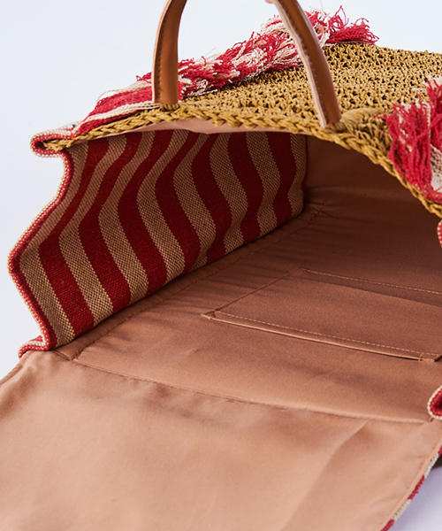 Laugoa（ラウゴア）の「【LAUGOA】フリルチェックスクエアバッグ Monk 0181-30002（ハンドバッグ・レディース・ブラック/ベージュ/レッド・FREE）」の6枚目の写真