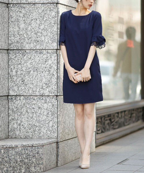 Doula Doula（ドゥーラドゥーラ）の「袖フレアワンピース　ドレス（ドレス・レディース・ネイビー/ベージュ/ブラック/ブルー/グレー・M/L）」の4枚目の写真