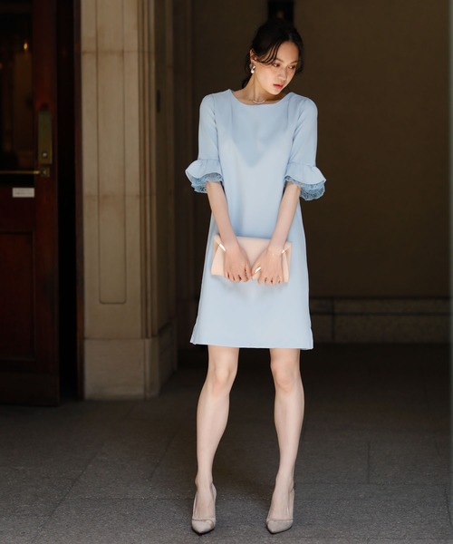 Doula Doula（ドゥーラドゥーラ）の「袖フレアワンピース　ドレス（ドレス・レディース・ネイビー/ベージュ/ブラック/ブルー/グレー・M/L）」の5枚目の写真