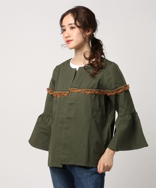 チャイハネ（チャイハネ）の「【チャイハネ】カラベラ刺繍フレアースリーブノーカラージャケット（ノーカラージャケット・レディース・ベージュ/カーキ・FREE）」の3枚目の写真