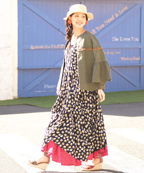 チャイハネ（チャイハネ）の「【チャイハネ】カラベラ刺繍フレアースリーブノーカラージャケット（ノーカラージャケット・レディース・ベージュ/カーキ・FREE）」の7枚目の写真