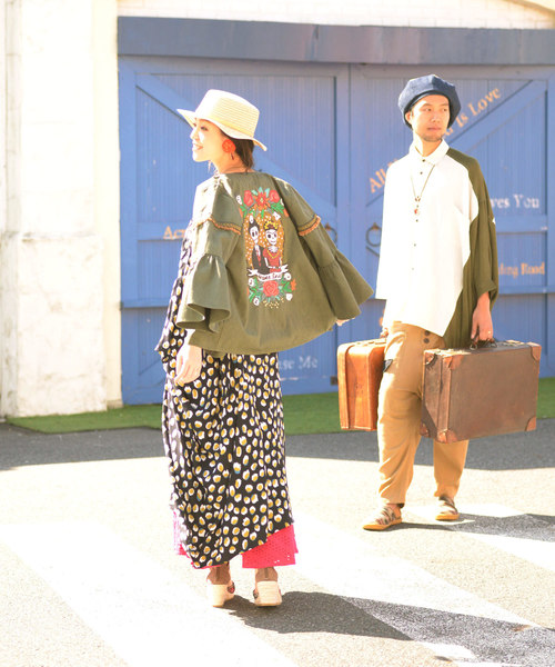 チャイハネ（チャイハネ）の「【チャイハネ】カラベラ刺繍フレアースリーブノーカラージャケット（ノーカラージャケット・レディース・ベージュ/カーキ・FREE）」の8枚目の写真