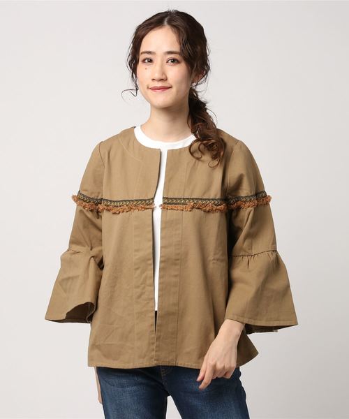 チャイハネ（チャイハネ）の「【チャイハネ】カラベラ刺繍フレアースリーブノーカラージャケット（ノーカラージャケット・レディース・ベージュ/カーキ・FREE）」の9枚目の写真