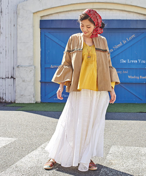 チャイハネ（チャイハネ）の「【チャイハネ】カラベラ刺繍フレアースリーブノーカラージャケット（ノーカラージャケット・レディース・ベージュ/カーキ・FREE）」の11枚目の写真