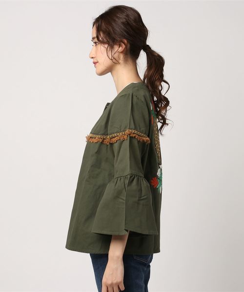 チャイハネ（チャイハネ）の「【チャイハネ】カラベラ刺繍フレアースリーブノーカラージャケット（ノーカラージャケット・レディース・ベージュ/カーキ・FREE）」の4枚目の写真