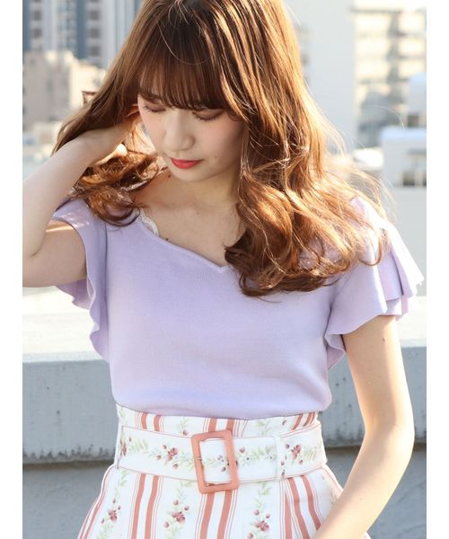 dazzlin（ダズリン）の「ハートシェイプフレア袖ニットトップス（ニット/セーター・レディース・オフホワイト/ブラック/パープル・FREE）」の13枚目の写真