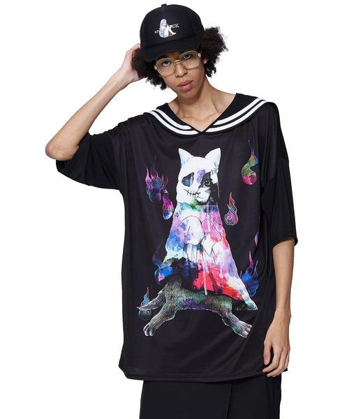 ankoROCK(アンコロック)の「ホラーナイトオバケネコラインセーラーTシャツ -メガビッグ-(Tシャツ/カットソー・メンズ・A・ONE SIZE)」の12枚目の写真