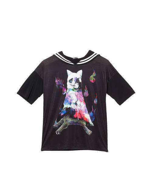 ホラーナイトオバケネコラインセーラーTシャツ -メガビッグ-（T