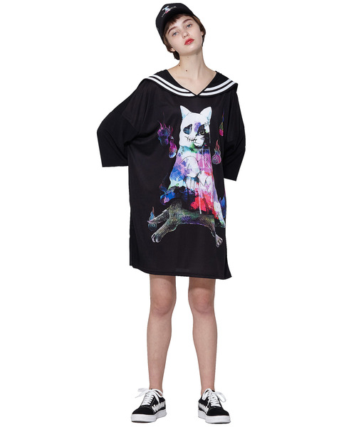 ankoROCK(アンコロック)の「ホラーナイトオバケネコラインセーラーTシャツ -メガビッグ-(Tシャツ/カットソー・メンズ・A・ONE SIZE)」の4枚目の写真
