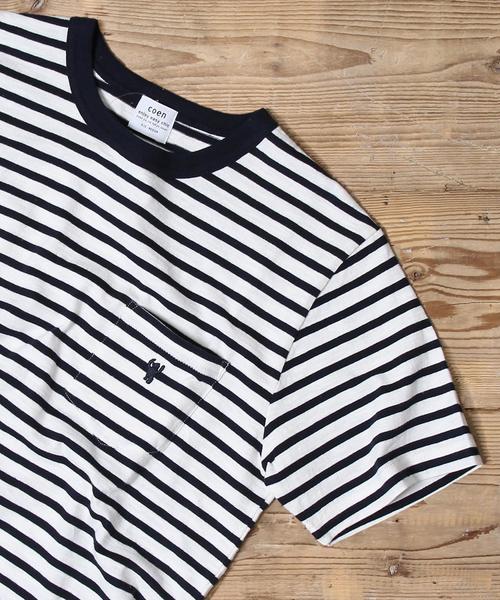 coen（コーエン）の「スラブボーダーポケットTシャツ（Tシャツ/カットソー・メンズ・ブラック/ホワイト/オリーブ/オレンジ・MEDIUM/X-LARGE/LARGE/SMALL）」の2枚目の写真