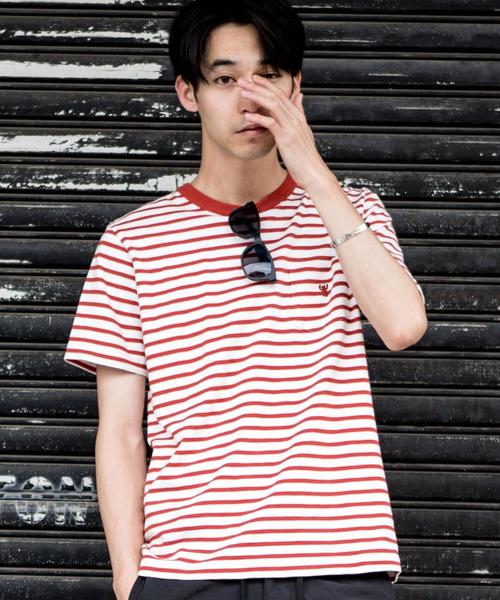 coen（コーエン）の「スラブボーダーポケットTシャツ（Tシャツ/カットソー・メンズ・ブラック/ホワイト/オリーブ/オレンジ・MEDIUM/X-LARGE/LARGE/SMALL）」の4枚目の写真