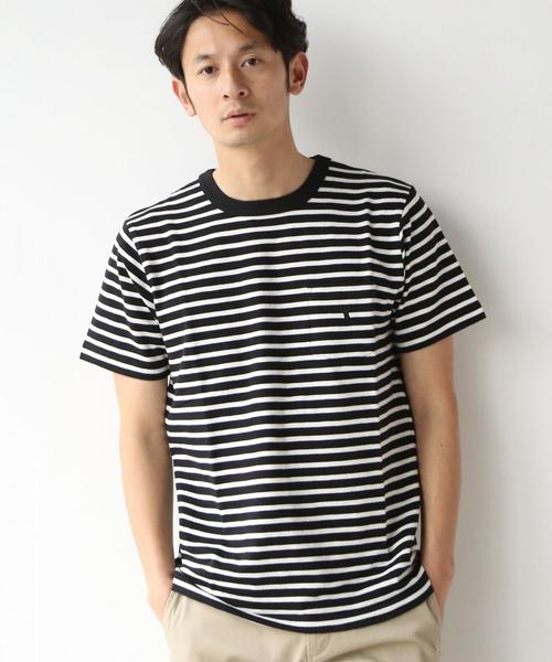 coen（コーエン）の「スラブボーダーポケットTシャツ（Tシャツ/カットソー・メンズ・ブラック/ホワイト/オリーブ/オレンジ・MEDIUM/X-LARGE/LARGE/SMALL）」の6枚目の写真