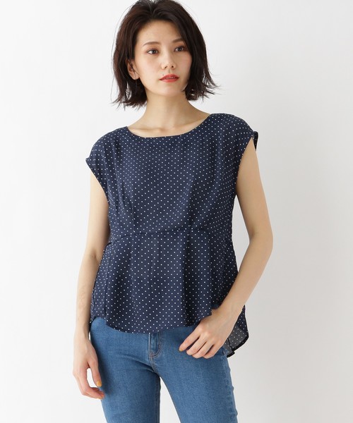 【洗える】ウエストタックフレンチ袖シャツ 【洗える】ウエストタックフレンチ袖シャツ