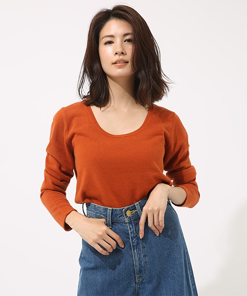 AZUL by moussy（アズールバイマウジー）の「【洗えるニット】ベーシックUネックPO（ニット/セーター・レディース・ブラック/パープル/オフホワイト/オレンジ/カーキ・LARGE/SMALL/X-SMALL/X-LARGE/MEDIUM）」の8枚目の写真