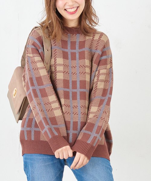 natural couture(ナチュラルクチュール)の「ジャガードチェックニット(ニット/セーター・レディース・ベージュ/ブラウン・FREE)」の10枚目の写真