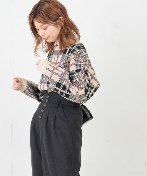 natural couture(ナチュラルクチュール)の「ジャガードチェックニット(ニット/セーター・レディース・ベージュ/ブラウン・FREE)」の12枚目の写真
