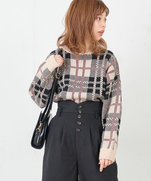 natural couture(ナチュラルクチュール)の「ジャガードチェックニット(ニット/セーター・レディース・ベージュ/ブラウン・FREE)」の14枚目の写真
