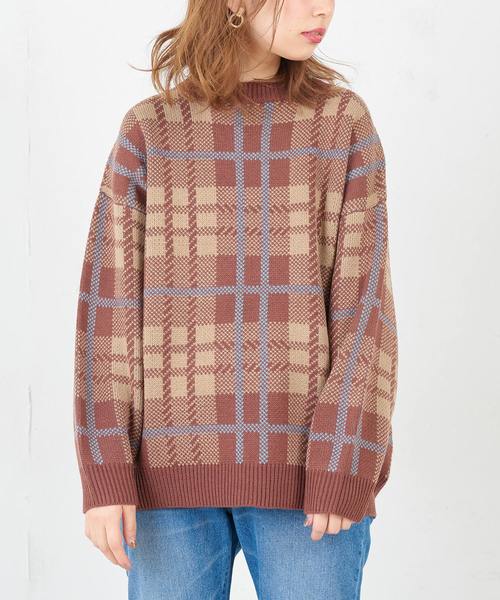 natural couture(ナチュラルクチュール)の「ジャガードチェックニット(ニット/セーター・レディース・ベージュ/ブラウン・FREE)」の8枚目の写真