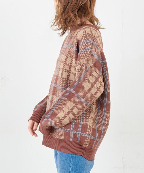 natural couture(ナチュラルクチュール)の「ジャガードチェックニット(ニット/セーター・レディース・ベージュ/ブラウン・FREE)」の6枚目の写真