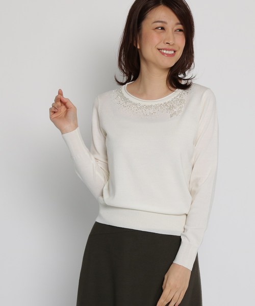 新品　sunauna スーナウーナ　ミモザ柄切替　薄手　コットンニット 公式】SunaUna（スーナウーナ）の通販 | ニット/セーター通販