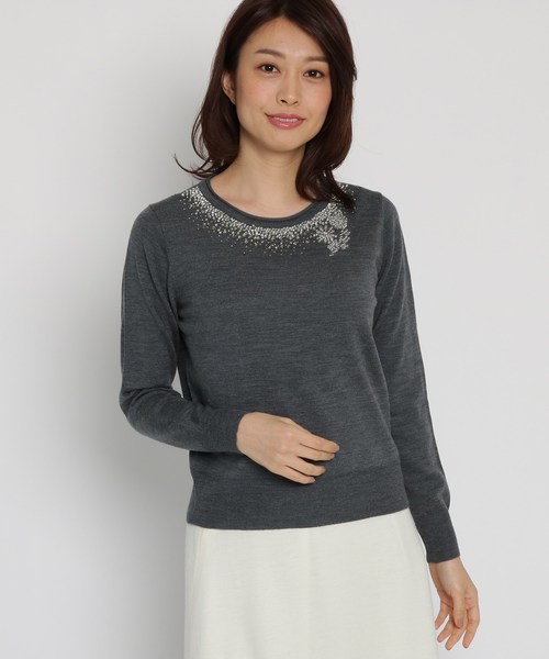 ★美品 Sunauna スーナウーナ ダークグレー ニット・セーター S セール】【洗える】シャインビーズニット（ニット/セーター