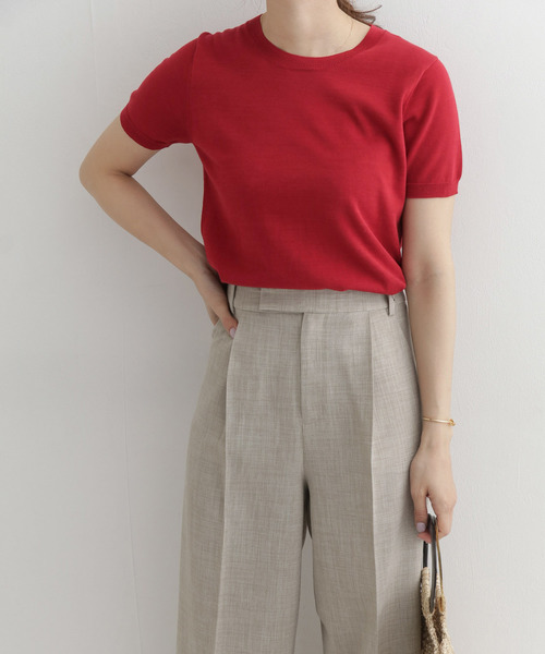 URBAN RESEARCH DOORS(アーバンリサーチドアーズ)の「ハイツイストコットン半袖プルオーバー(ニット/セーター)」|レッド