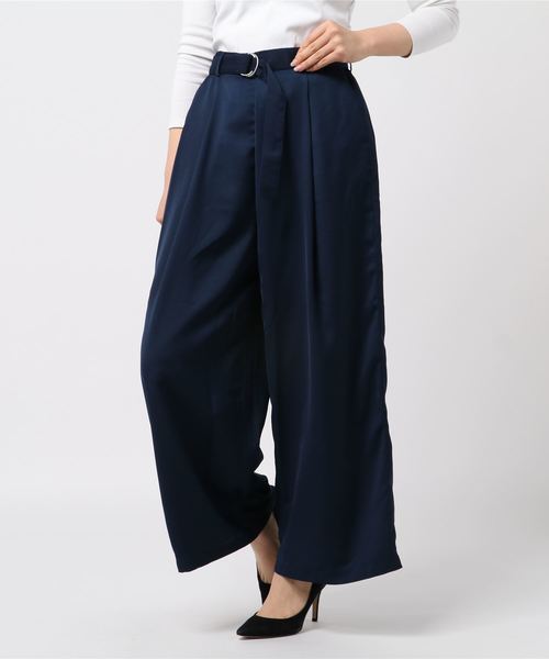 STYLEBLOCK（スタイルブロック）の「ダブルジョーゼットハイウエストワイドパンツ（その他パンツ・レディース・ブラック/ネイビー/キャメル・M）」の3枚目の写真