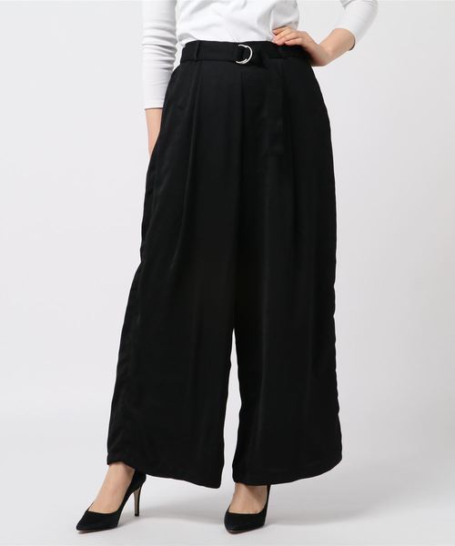 STYLEBLOCK（スタイルブロック）の「ダブルジョーゼットハイウエストワイドパンツ（その他パンツ・レディース・ブラック/ネイビー/キャメル・M）」の2枚目の写真