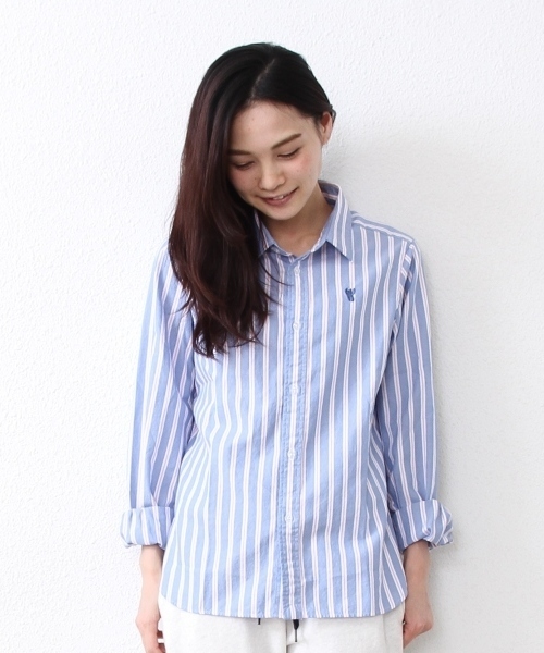 coen（コーエン）の「レジメンタルストライプライトオックスフォードシャツ（シャツ/ブラウス・レディース・オレンジ/ケリー/ライトブルー・LARGE/SMALL/MEDIUM）」の3枚目の写真