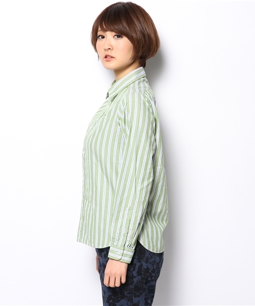 coen（コーエン）の「レジメンタルストライプライトオックスフォードシャツ（シャツ/ブラウス・レディース・オレンジ/ケリー/ライトブルー・LARGE/SMALL/MEDIUM）」の8枚目の写真