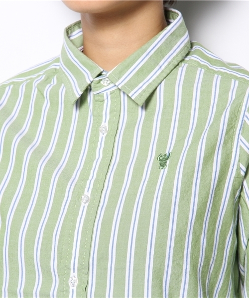 coen（コーエン）の「レジメンタルストライプライトオックスフォードシャツ（シャツ/ブラウス・レディース・オレンジ/ケリー/ライトブルー・LARGE/SMALL/MEDIUM）」の9枚目の写真