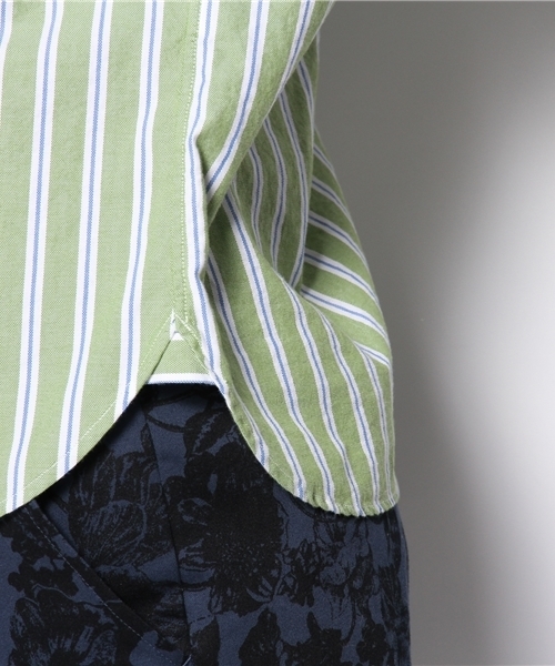 coen（コーエン）の「レジメンタルストライプライトオックスフォードシャツ（シャツ/ブラウス・レディース・オレンジ/ケリー/ライトブルー・LARGE/SMALL/MEDIUM）」の5枚目の写真