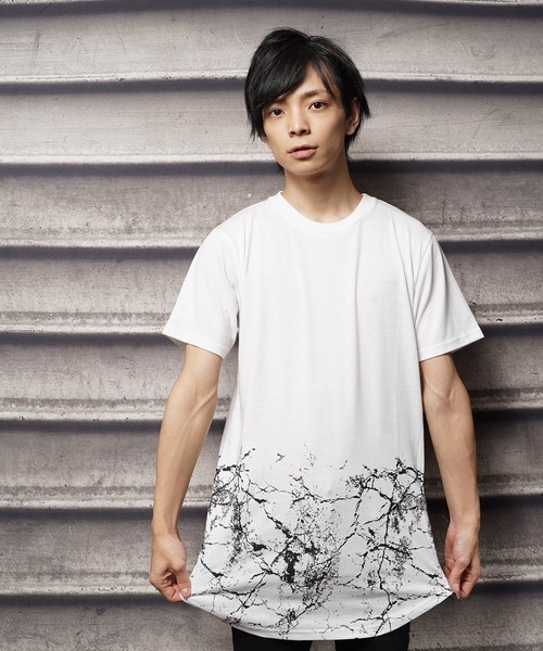 おしゃれスタ(オシャレスタ)の「サイドジップロングデザイン半袖Tシャツ(SS)(Tシャツ/カットソー・メンズ・ブラック/ホワイト・M/L)」の2枚目の写真