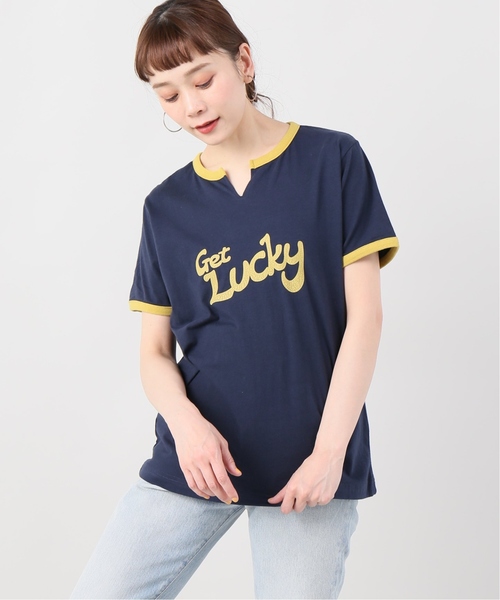 B.C STOCK(ベーセーストック)の「リンガーTシャツ(Tシャツ/カットソー・レディース・ネイビー/レッド/グリーン・FREE)」の2枚目の写真