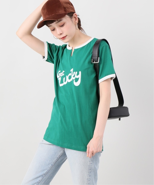 B.C STOCK(ベーセーストック)の「リンガーTシャツ(Tシャツ/カットソー・レディース・ネイビー/レッド/グリーン・FREE)」の1枚目の写真