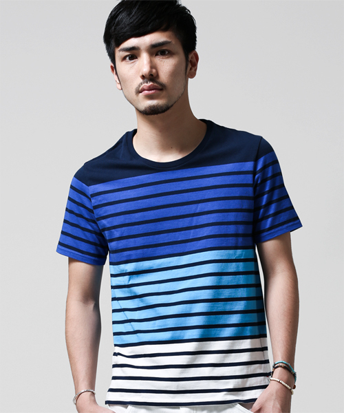 NANO universe（ナノユニバース）の「WEB限定 / グラデーションボーダーTee（Tシャツ/カットソー・メンズ・ネイビー/イエロー/グレー・MEDIUM/LARGE/X-LARGE/SMALL）」の3枚目の写真