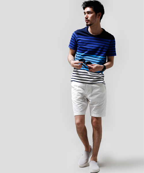 NANO universe（ナノユニバース）の「WEB限定 / グラデーションボーダーTee（Tシャツ/カットソー・メンズ・ネイビー/イエロー/グレー・MEDIUM/LARGE/X-LARGE/SMALL）」の7枚目の写真