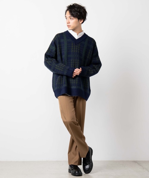 WEGO（ウィゴー）の「WEGO/クラシックチェックVネックセーター（ニット/セーター・メンズ・グリーン系その他2/レッド系その他2・LARGE/MEDIUM）」の10枚目の写真