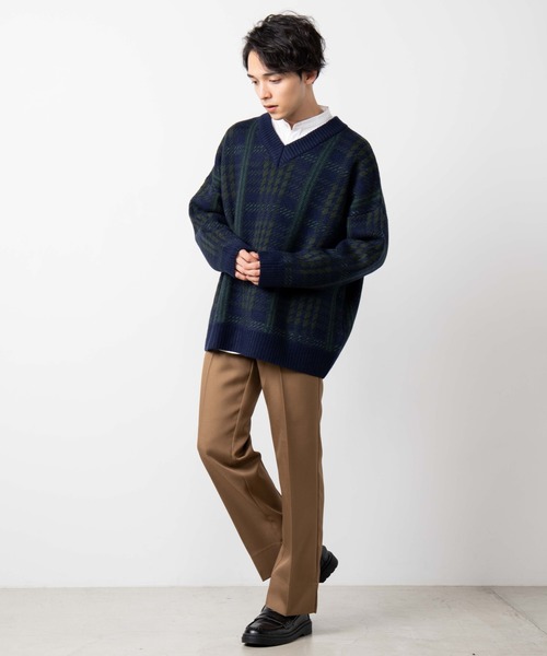 WEGO（ウィゴー）の「WEGO/クラシックチェックVネックセーター（ニット/セーター・メンズ・グリーン系その他2/レッド系その他2・LARGE/MEDIUM）」の12枚目の写真