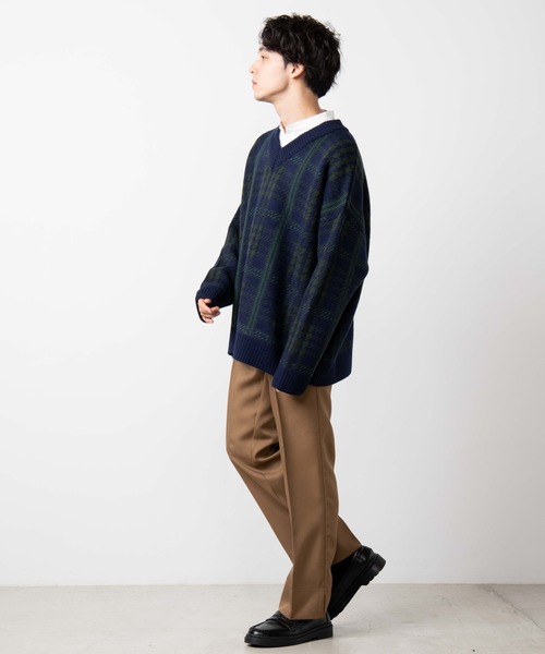 WEGO（ウィゴー）の「WEGO/クラシックチェックVネックセーター（ニット/セーター・メンズ・グリーン系その他2/レッド系その他2・LARGE/MEDIUM）」の14枚目の写真