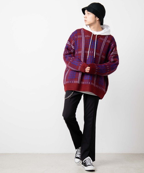 WEGO（ウィゴー）の「WEGO/クラシックチェックVネックセーター（ニット/セーター・メンズ・グリーン系その他2/レッド系その他2・LARGE/MEDIUM）」の7枚目の写真