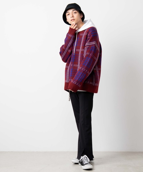 WEGO（ウィゴー）の「WEGO/クラシックチェックVネックセーター（ニット/セーター・メンズ・グリーン系その他2/レッド系その他2・LARGE/MEDIUM）」の6枚目の写真