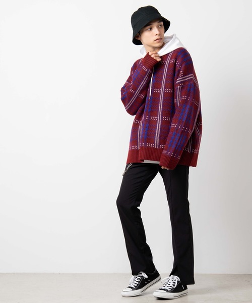 WEGO（ウィゴー）の「WEGO/クラシックチェックVネックセーター（ニット/セーター・メンズ・グリーン系その他2/レッド系その他2・LARGE/MEDIUM）」の9枚目の写真