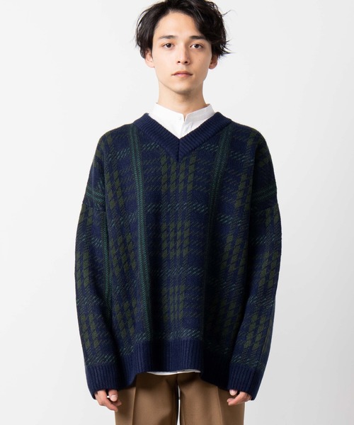 WEGO（ウィゴー）の「WEGO/クラシックチェックVネックセーター（ニット/セーター・メンズ・グリーン系その他2/レッド系その他2・LARGE/MEDIUM）」の11枚目の写真