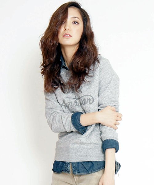 goa（ゴア）の「粗挽き杢 裏毛ﾌﾟﾘﾝﾄﾌﾟﾙｵｰﾊﾞｰ（スウェット・レディース・グレー/モカ/ベージュ・FREE）」の2枚目の写真