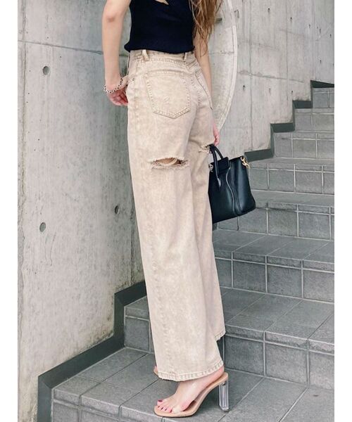 EVRIS（エヴリス）の「BACKスラッシュワイドデニムパンツ（デニムパンツ・レディース・ブラック/ベージュ/インディゴブルー・MEDIUM/SMALL）」の3枚目の写真